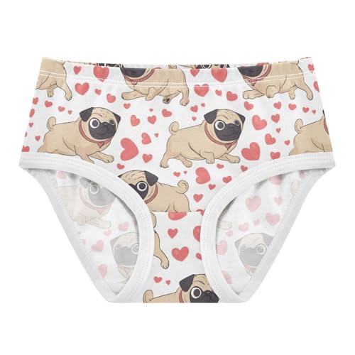 Wusikd Cute Pug Puppy Hearts Girls' Underwear Cotton Girls Briefs Soft Toddler Underwear 2T