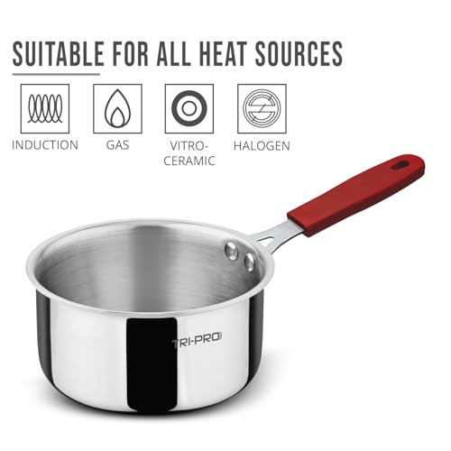 Image of Bergner Tripro Triply Stainless Steel 14cm (1.1 L) Saucepan /Teapan, Faster and Even Heat Distribution, Ergonomic Stay Cool Handle, Healthy Cooking, Easy to Clean - Induction and Gas Stove Ready