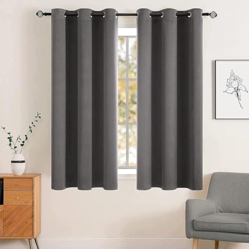 Image of MIULEE Grey Blackout Bedroom Curtains 63 Inch Long Light Blocking | Grommet Top, Room Darkening Window Drapes, Privacy Protection, Thermal Insulated, Heat Blocking