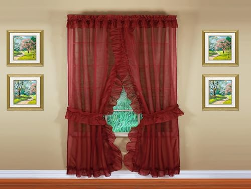 Image of Today's Curtain, Emelia Priscilla Sheer Pair 60 inch W x 63 inch L, Burgundy, 5-Piece-Set