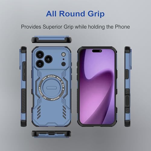 Image of amazon basics Back Case Cover for iPhone 17 Pro Max | Magnetic Case with Built-in Metal Ring | Supports Mag-Safe Charger, Wallet & Car Mount | Shockproof Hybrid PC + TPU | Blue