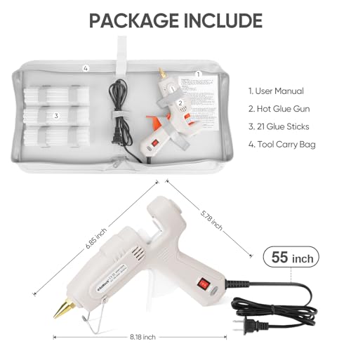 Image of ROMECH Full Size Hot Glue Gun with 60 /100W Dual Power and 21 Hot Glue Sticks (7 /16 inch), Fast Preheating Heavy Duty Industrial Gluegun with Storage Case for Crafting, DIY and Repairs (White)