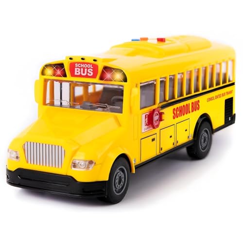 Image of PLUSPOINT Big School Bus Van Toy Friction Powered City Service Vehicle with Lights and Cool Sounds and Songs Openable Doors,Heavy Duty Push n Go Vehicles Yellow Bus Kids, Girls, Boys, Toddlers