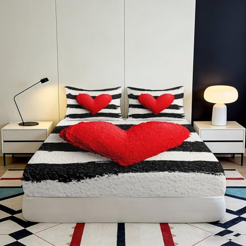 Drap housse microfibre 140x200 bonnet 25cm à motif cœur premium - 4