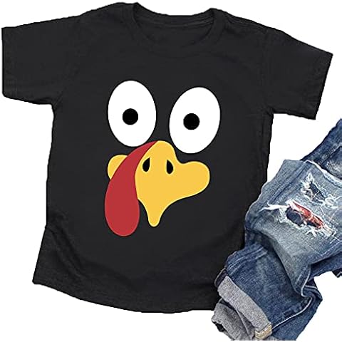LAZYCHILD Toddler Kids Baby Girl Thanksgiving Turkey Face Short Sleeve Toddler Thanksgiving Gift T Shirt 1-5T, Black, 24 Months Cover
