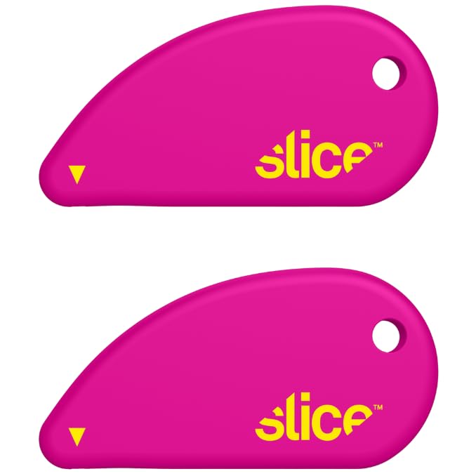 Slice Micro Safety Cutter | Safe Ceramic Box Cutter Lasting 11x Longer than Metal | Keychain Box Opener | 2 Pack | Fuchsia