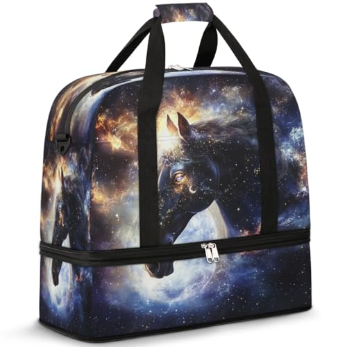 Bolsa de viaje con separación húmedo seco Galaxy Horses, solución para ropa de gimnasio