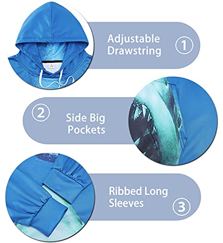 Goodstoworld 3D Shark Design Print Hoodies Boys Hipster Novelty Athletic Realistic Pullover Hoodie Mens Blue Sweatshirt For Women #TOP2