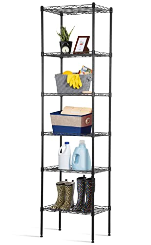 YYkokocat 6-Shelf Wire Shelving Unit Adjustable Metal Shelving 600Lb Capacity Storage Shelves for Closet Kitchen Wire Rack Shelf Organizer for Small Space, 16.7D x 11.8W x 63H, Black
