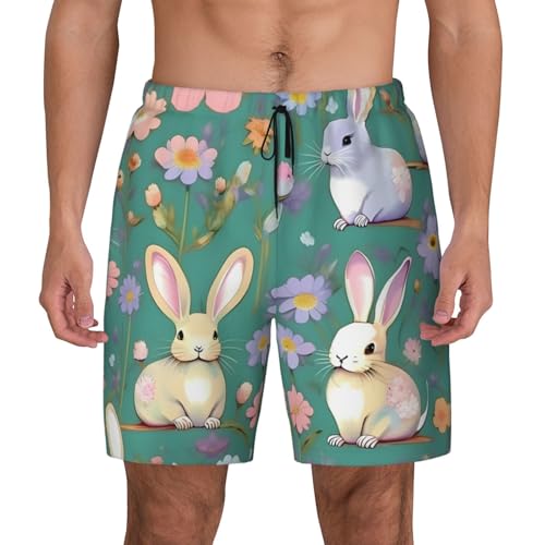 Short de bain pour homme imprimé avec motif lapin et oiseaux idéal pour la plage