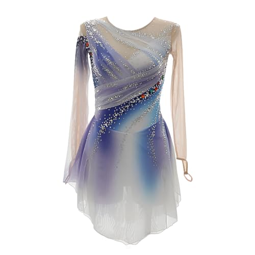 Women's Long Sleeve Figure Skating Dress for Competition, Customizable Handmade Ice Skating Dress for Girls(X-Small) Purple