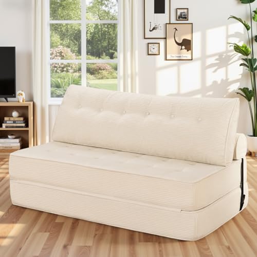 HOMMPA Sofá cama plegable convertible 3 en 1 sofá cama sillón con cojín puf sofá silla cómodo sofá cama sofá suelo salón para dormitorio salón beige 150 cm