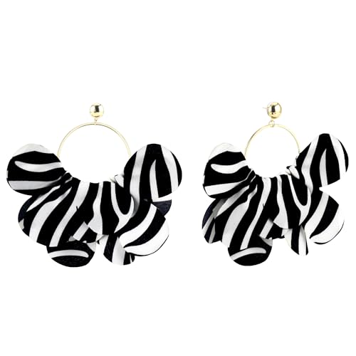 PLwelth Zebra Print Hoop Earrings for Women Gold Hoop Drop Dangle Earrings Black White Stripe Long Drop Earrings Statement Large Huggie Hoop Earrings Trendy Jewelry Gifts for Her Birthday Christmas