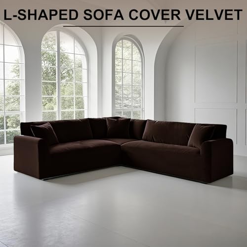 Housses de canapé d'angle velours extensible protection sectionnel salon - 7