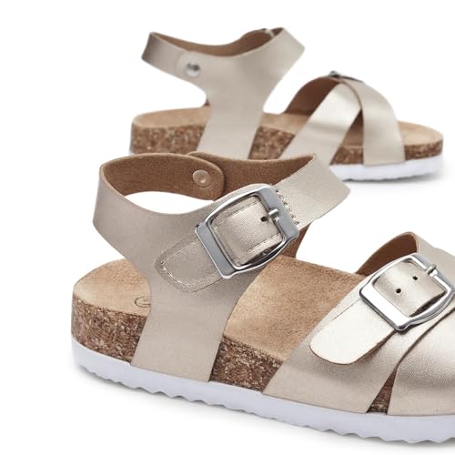 Image of Trary Girls Sandals Open Toe Casual Summer Shoes with Cork Footbed Comfortable Flat Sandals for Little Kids
