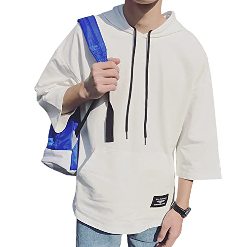 XIAOYAO Manga Corta de Los Hombres, Casual Básica de Corta Algodón con Mangas (5XL, Blanco) Cover