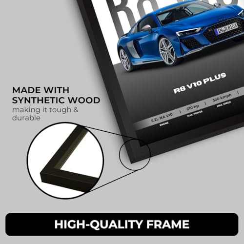 Image of Audi R8 Poster | Framed A4 Sized (31 x 23 cm) | Car Posters for Wall, Gift for Boys | Supercar Frames | Audi Poster R8 V10 Plus Sportscar Frame | Car Posters for Wall, Bedroom, Hostel, Study Room (F 126)