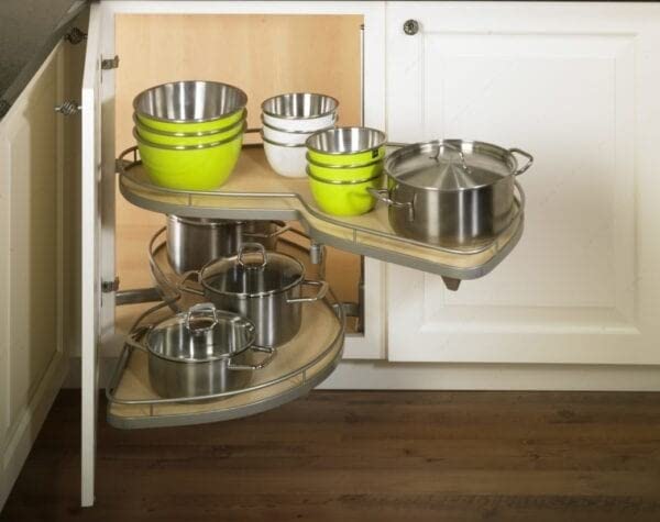 Lemans II Set 2-Shelf Lazy Susan with Soft-Close for Blind Base Corner Cabinets, Champagne and Maple