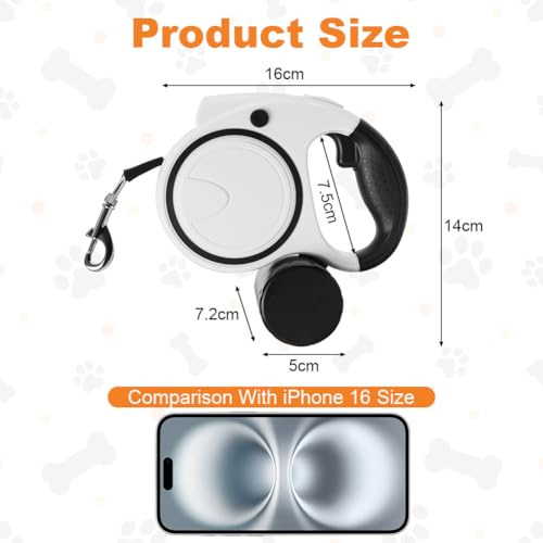 Aomig Rollleine Hunde Hundeleine für Kleine Große Hunde Ausziehbar mit Lampe, Reflektorstreifen, Anti-Rutsch-Griff, Schnellbremskno Einziehbar Dog Leash Training Spaziergänge Gurt Hunde (Weiß-5m-30kg)