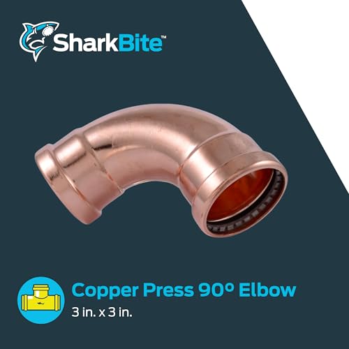 Image of SharkBite 3 x 3 Inch 90 Degree Elbow, Copper Press Plumbing Fitting, UPR0279