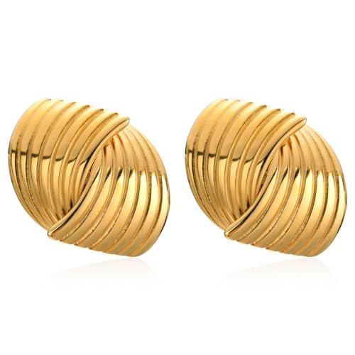 Womens Gold Studs Earrings, 14K Gold Plated Personality Big Stud Earring,Stainless Steel Hypoallergenic Ear Rings Trendy Jewelry,Christmas Birthday Gifts for Her Girlfriend Sister