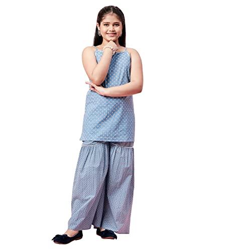 Image of StyloBug Girl's Printed Sleeveless Kurti with Sharara Set Ethnic Wear Dress for Girls