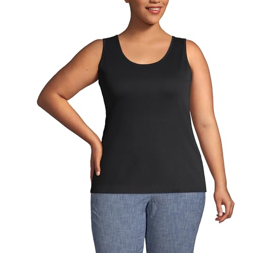 Image of Lands’ End - Women’s Cotton Vest Black Top - Size L - Soft Interlock Jersey with Wide Straps and Easy Fit - Sleeveless Summer Essential - Tops & T-Shirts, Women's Fashion