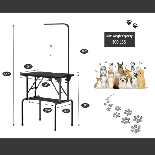 Image of 32 Inch Foldable Dog Grooming Table with Adjustable Arm, Nooses & Storage Basket - Non-Slip Pet Grooming Station for Dogs & Cats - Supports Up to 300 lbs (32 inches)