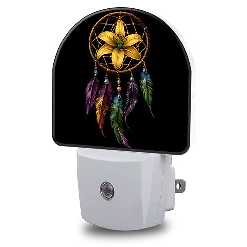 Image of Night Lights Plug into Wall Floral Dreamcatcher Night Light Dusk to Dawn Smart Sensor Decorative Round Led Lamp for Bedroom Kitchen Hallway Nightlight for Women Men