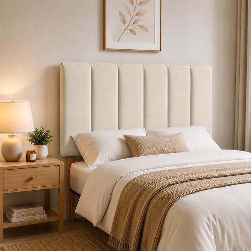 YORKSHIRE HOMEWARE Padded Lined Headboard | Lined Headboards in Plush Velvet Fabric | Bed Bedroom Decor Hotel Furniture (Cream 3ft Single)