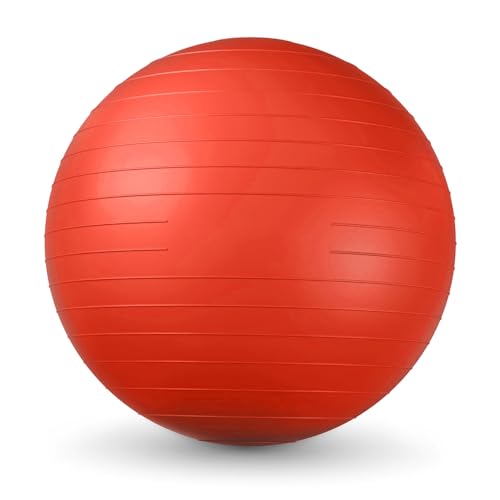 Image of Exercise Ball Pilates Yoga Ball Anti-Burst and Slip Resistant - for Fitness, Pregnancy, Stability, Balance, Core Workout - Red Training Ball w /Pump for Home Office Gym
