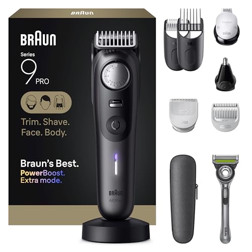 Braun Kit de afeitado todo en uno para hombre, serie 9 AIO 9555, barba, cara, nariz, recortadora de orejas, cortadora de pelo, peluquería corporal y paisajismo