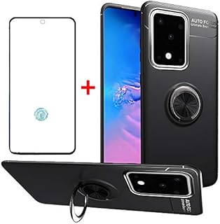 Phone Case for Samsung Galaxy S20 Ultra with Tempered Glass Screen Protector Cover and Magnetic Rugged Ring Accessories Kickstand Full Body Shockproof Silicone Rubber 20 Samsungs20ultra 2020 Black