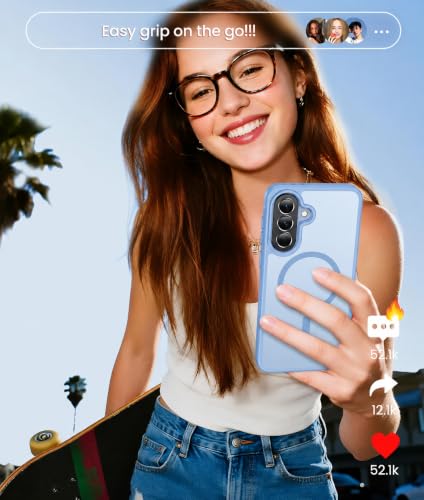 Image of Elzzi Magnetic Cover for Samsung A57 Case [MIL-Grade Drop Tested & Compatible with MagSafe] Translucent Matte TPU + Hard PC Back Cover, Anti-Scratch Shockproof Phone Case (Official Blue)