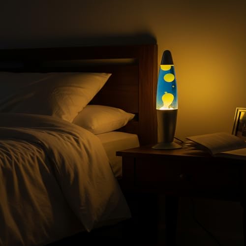 Image of KARP 13 Inch (Rocket Shap) Lava Lamp | Blue Water & Yellow Lava Motion | Metal & Glasss | 220-240V 50Hz | SES R39 E14 20W Bulb Included | Plug-in with ON /Off Switch | Ideal Decor & Gift
