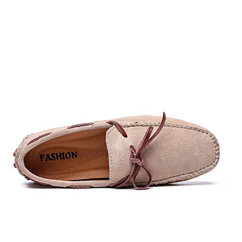 Men's Fashion Driving Loafers Casual Comfort Massage Shock Absorption Personality Lacing Boat Moccasins(Apricot,10 M US)3