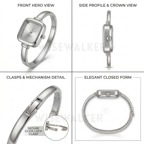 Image of WISEWALKER Women's Bangle Bracelet Watch Silver Dial Elegant Style Anlalog Ladies Wrist Watch