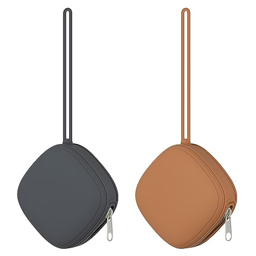 Image of Swelive 2 Pack Silicone Pacifier Holder Case, Portable Pacifier Case For Diaper Bag, BPA Free Newborn Baby Pacifiers Silicone Pouch For Boys & Girls (Clay+Dark Grey)