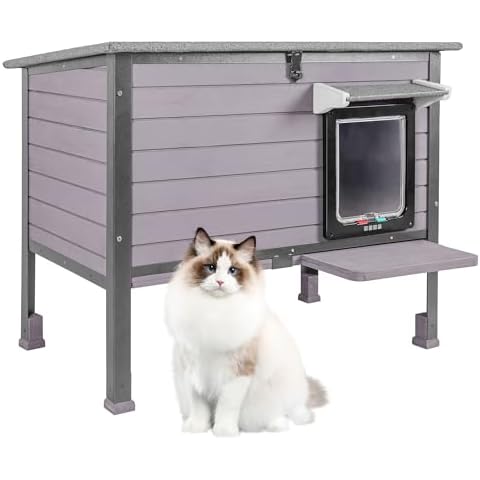 Seiyierr Outdoor Cat House,cat Houses for Outdoor Cats Rainproof All Round Metal Frame Wooden Condos, Indoor and Outdoor Use for Rabbit,Small Animal Feral Cat Shelter Cover