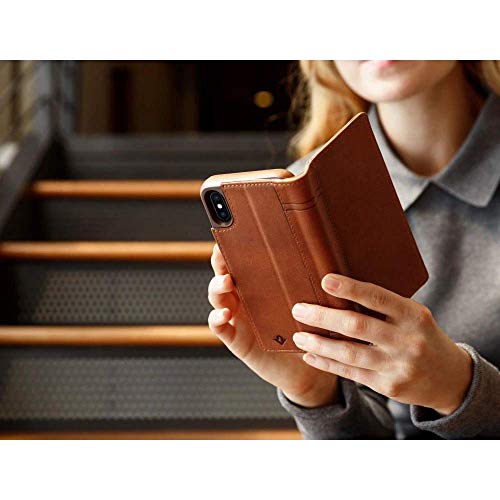 Image of twelve south journal for iphone x | leather wallet shell and display stand (cognac)