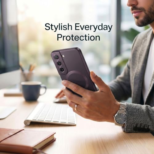 Image of amazon basics Premium Mag-Safe Case for Samsung Galaxy S22 Plus | Shockproof & Anti-Scratch Cover | Soft Silicone with Wireless Charging | Camera Lens Guard - Purple