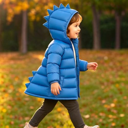 PXQIRMR Puffer Jacket Kids Cute Dinosaur Hooded Zip Front Coat - image 2