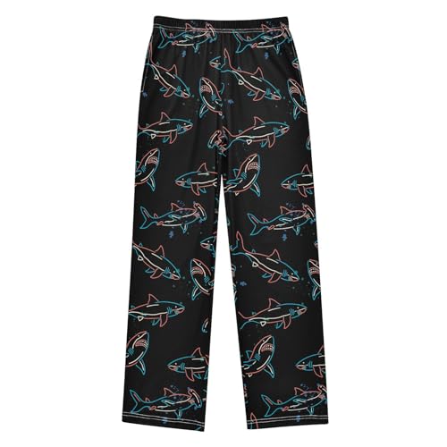 Hand-Drawn Colorful Sharks Line Boys Pants for Kids Jogger Pants with Pockets S-XL