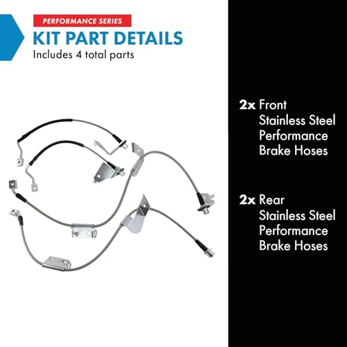 Image of TRQ Brake Hose Set Compatible with 2003-2014 Chevrolet Express 2500 2003-2015 Express 3500 GMC Savana 2500 2003-2016 Savana 3500