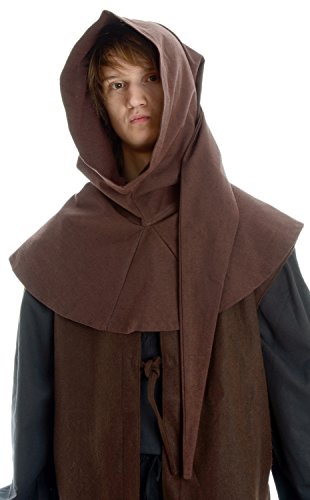 HEMAD Mittelalter Gugel schwarz braun grün blau rot beige Baumwolle/Leinenstruktur Mittelalterliche Kleidung (one Size, braun)