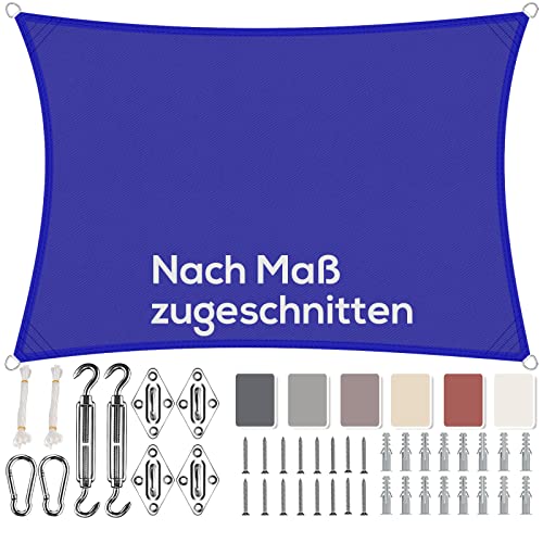 Aiyaoo Sonnensegel Wasserdicht Rechteckig, Viele Längen und Breiten Zur Auswahl, mit Befestigungs Kit PES Polyester, Sonnenschutz 95% UV Schutz, Reißfest Wetterfest für Terrasse Garten, Anthrazit