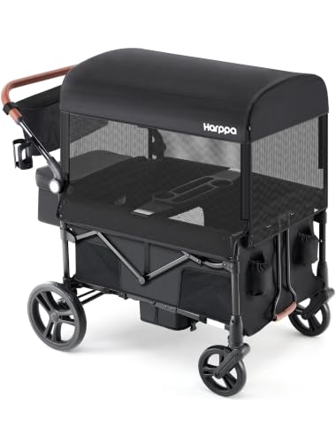 Image of Harppa Remy 4 Seater Wagon Stroller, Foldable with Canopy for 4 Kids