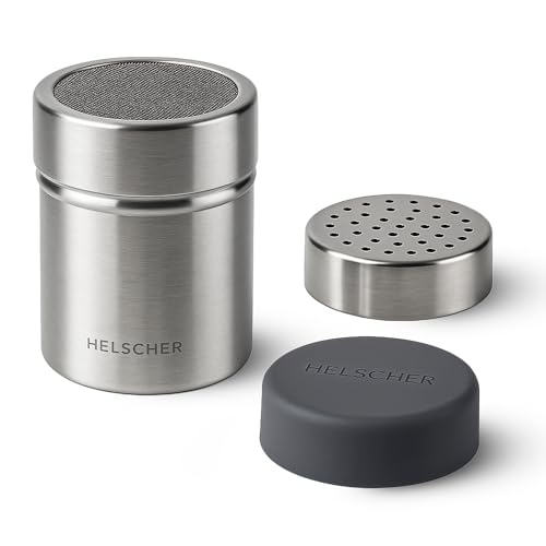 Puderzuckerstreuer 2-in-1 aus Edelstahl – Feinsieb & 2,5-mm-Lochdeckel mit hygienischem Silikondeckel – ideal für Puderzucker, Kakao, Zimt & Mehl – für Backen, Kaffee & Küche