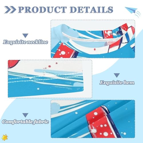 Boys Swing Shirts Airplane Sky Blue Helicopter Rashguard Short Sleeve Kids T-Shirts Sun UPF 50+3