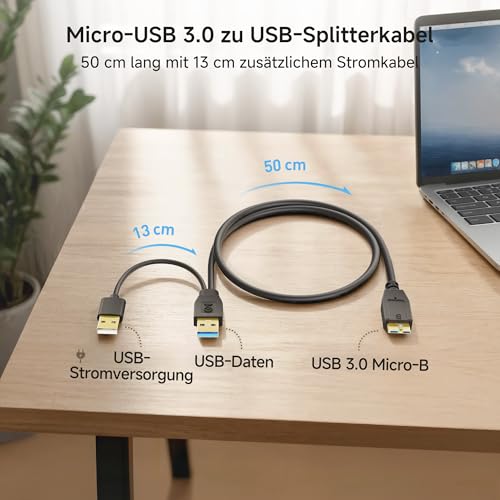 Cable Matters 5Gbps Micro-USB-3.0-Y-Splitterkabel, 0,5m – Ansicht 2